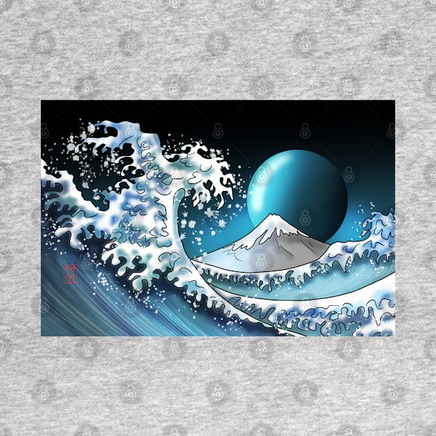 Big wave with Mount Fuji and a blue moon by cuisinecat